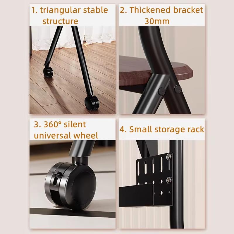 BEISHI Mobile Rolling TV Stand with Wood Shelf, Easy-to-Assemble Roller TV Cart for 32-60 inches TVs for Living Room Outdoor