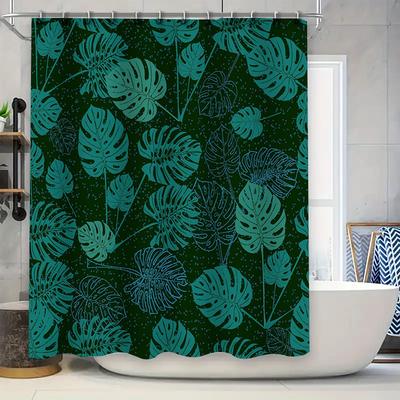 Grüne Blätter Badevorhänge Wasserdichter Stoff Duschvorhang für Badezimmerdekor Blau Grün Floral Design