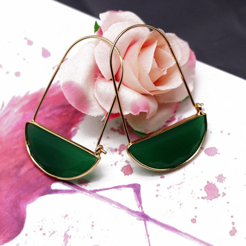 Green Translucent Japanese & Korean Semicircular Crystal Earrings - Versatile & Stylish for Women