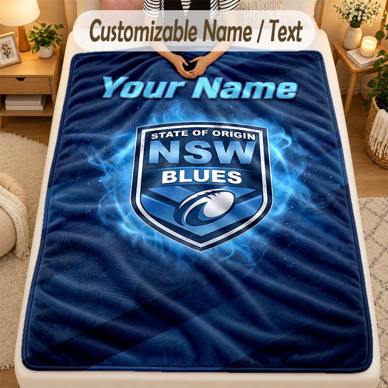 Flannel BlanketNSW Blues Logo Custom Name Text Personalized Soft Warm Throw Blanket Home Decor Gift