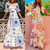 2026 Spring European & American Women's Printed Lantern Sleeve Tassel Dress with Waist Cinching and Lace-up Detail