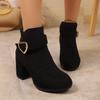 Fashion Women's Chunky Heeled Ankle Boots, Solid Color Side Zipper High Heels, Stylish Short Boots
