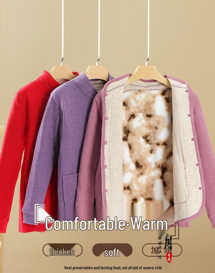 Fleece-Lined Thermal Cardigan and Thick Winter Coat for Middle-Aged and Elderly Women