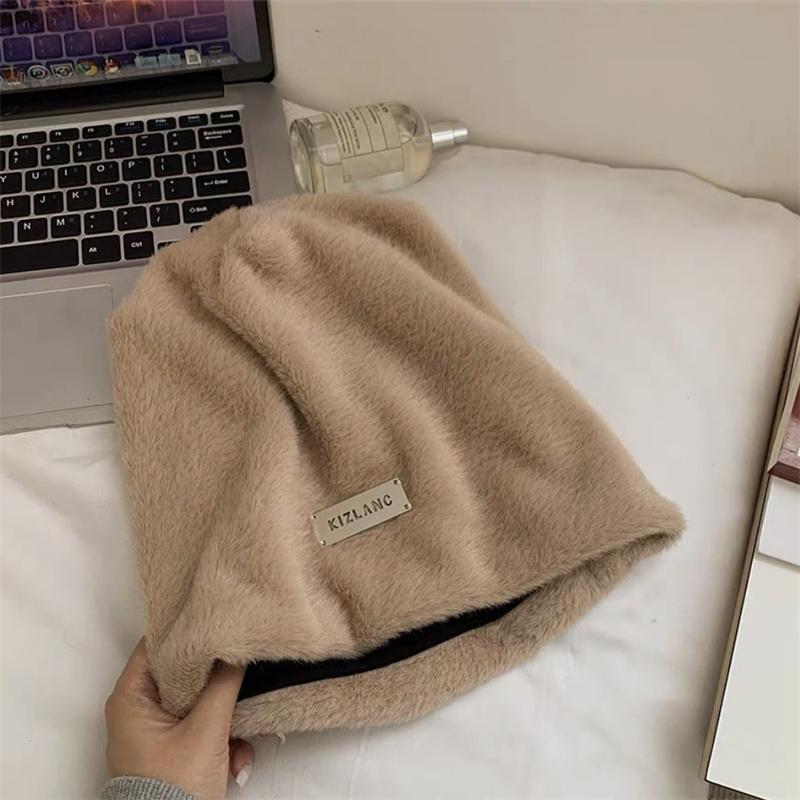 Plüsch Mützen Hüte Für Frauen Winter Warm Einfarbig Baggy Fleece Wolle Skullies Mütze Outdoor Kälteschutz Verdickte Kappen