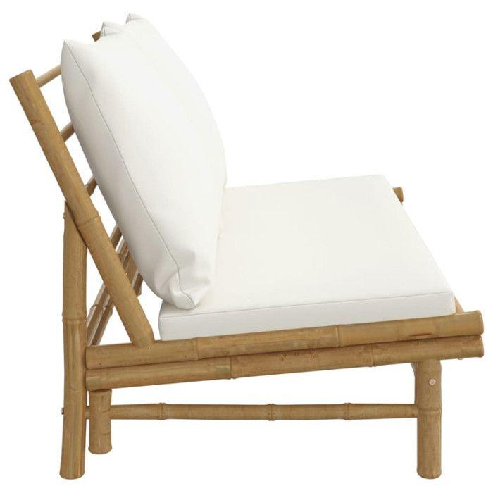 VidaXL Banc de jardin avec coussins blanc crème bambou, siège de jardin, banc de patio, banc de pique-nique, banc 363453