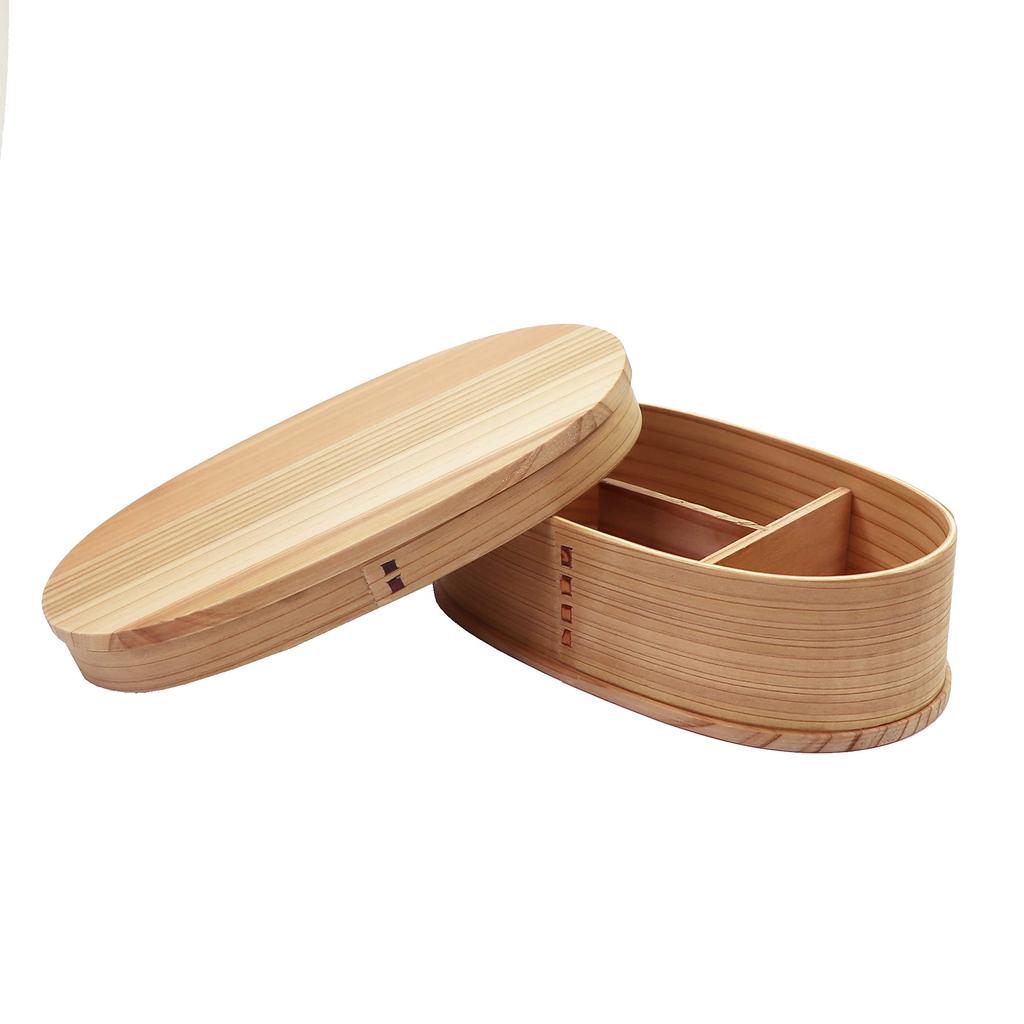 Osaka Choseido Magewappa Bento Box with Dividers and Lunch Band Beige (Long Oval 550cc, Band)
