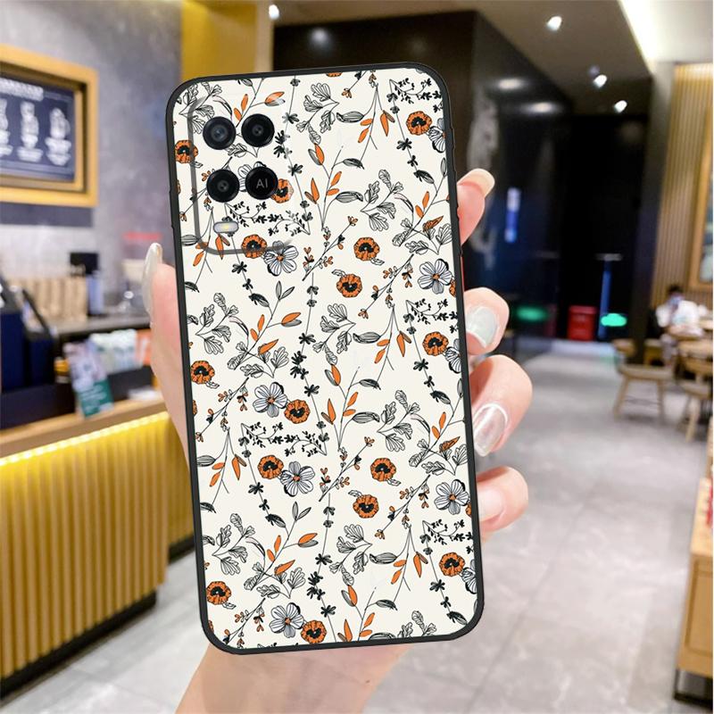 Orange Flower Pattern Case For Oppo A98 A18 A38 A58 A78 A60 A80 A40 A96 A76 A16 A94 A74 A54 A15 A17 A57 A77 A5 Pro