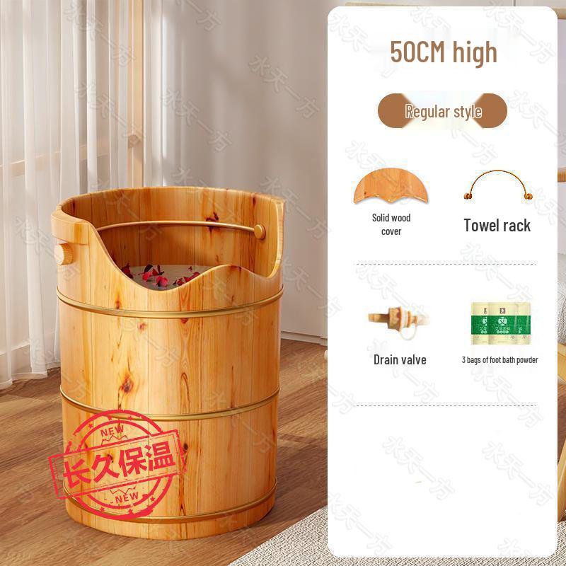 Wooden Deep Foot Bath Bucket with Steaming & Massage Features