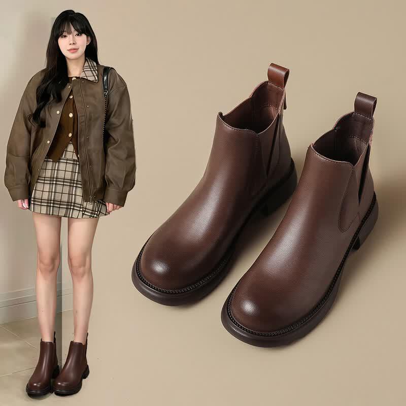 ZHR Women s Retro Genuine Leather Chelsea Ankle Boots 38