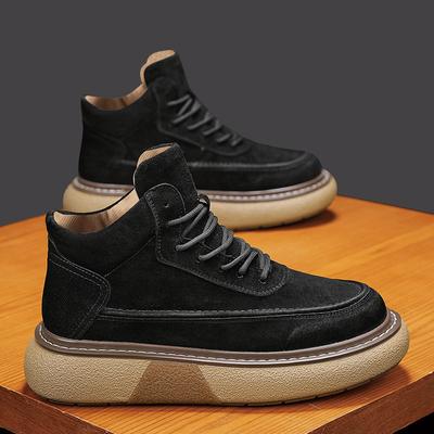 New British Style Waterproof Leather Shoes Winter High Martin Boots Thick Sole Heightening Casual 2024 Sports Helper Men's Shoes