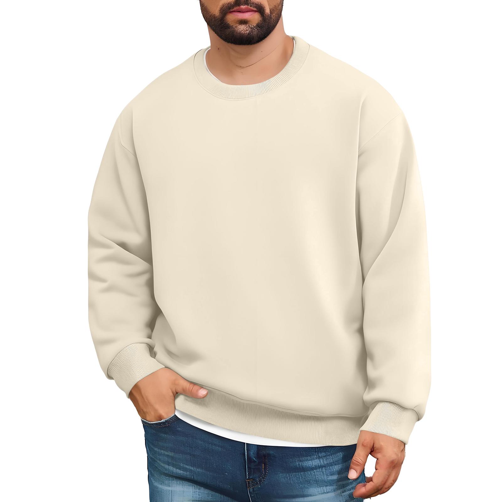 Men s Lined Sweatshirts Premium Heavy-weight Fleece Pullover Thick Thermal Sweatshirts L