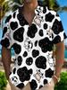 Men's Folded Collar Short Sleeve Shirt 3D Print Black and White Cow Spot Cartoon Pattern Fun Casual Top