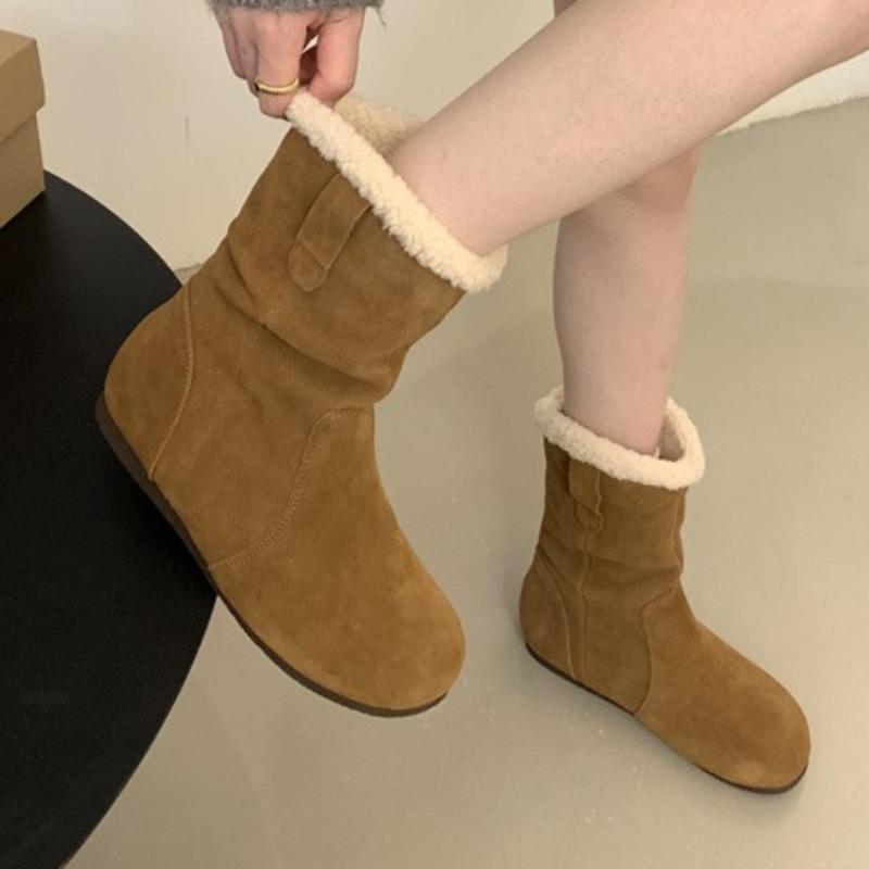 Fashion Women Flat Fluffy Ankle Boots Classical Suede Fashion New Shoes 2025 Designer Chelsea Short Snow Boots Winter Cozy Zapatillas