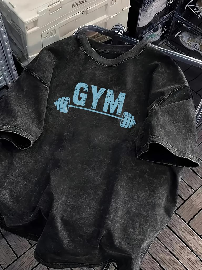 Vintage Acid Wash Gym Barbell Graphic TShirt Oversized Workout Casual Cotton Tops for Men Women Oversized T Shirt Yk Top