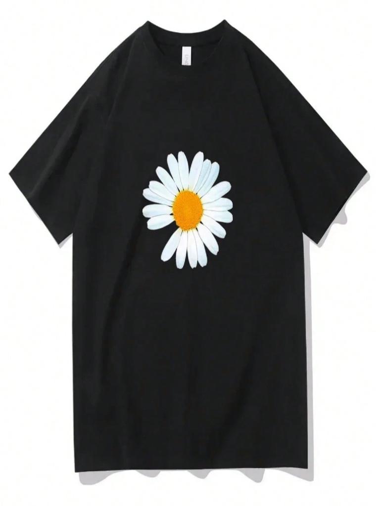 Korean Style Little Daisy Print T-Shirt Summer Short Sleeves Sweatshirt Hip Hop Streetwear Y2k Vintage Unisex Tshirt Fans 01336
