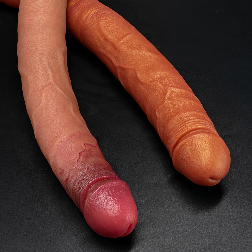 Double Head Realistic Male Masturbator, U-Shaped, Double Head, Liquid Silicone, Non-Electric, Without Battery, for Women