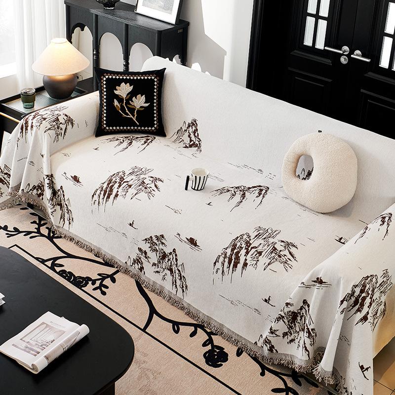 Chenille Sofa Cover Towel New Chinese Landscape Sofa Cover Four Seasons Universal Anti-Scratching Sofa Slipcover