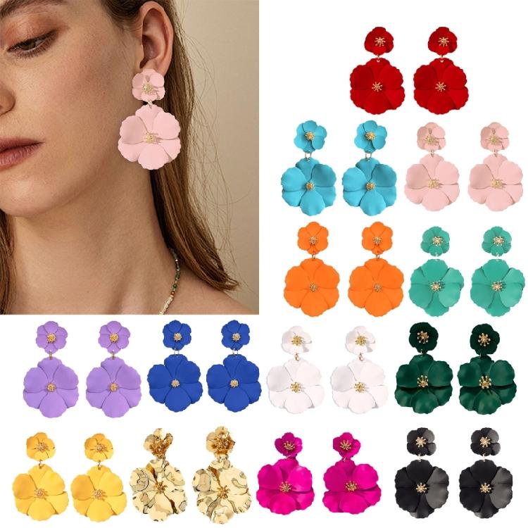 Eye Catching Woman Studs Earrings Flower Pendant Earrings Colorful Ear Jewelry Iron Texture for Matching Fashion Outfits