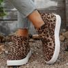 Women's Leopard Print Casual Ankle Boots with Thick Rubber Sole Zipper Closure - Round Toe Winter-Ready Fabric Upper for Office, Gym,