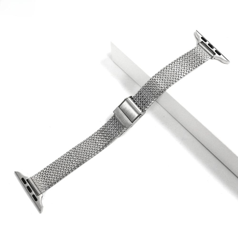 

Band for Apple Watch Series 9 8 7 6 SE Slim Milanese strap for iWatch stainless steel wire mesh chain girls wrist 40 41mm 38 40 41mm 42mm-S10 серебряный