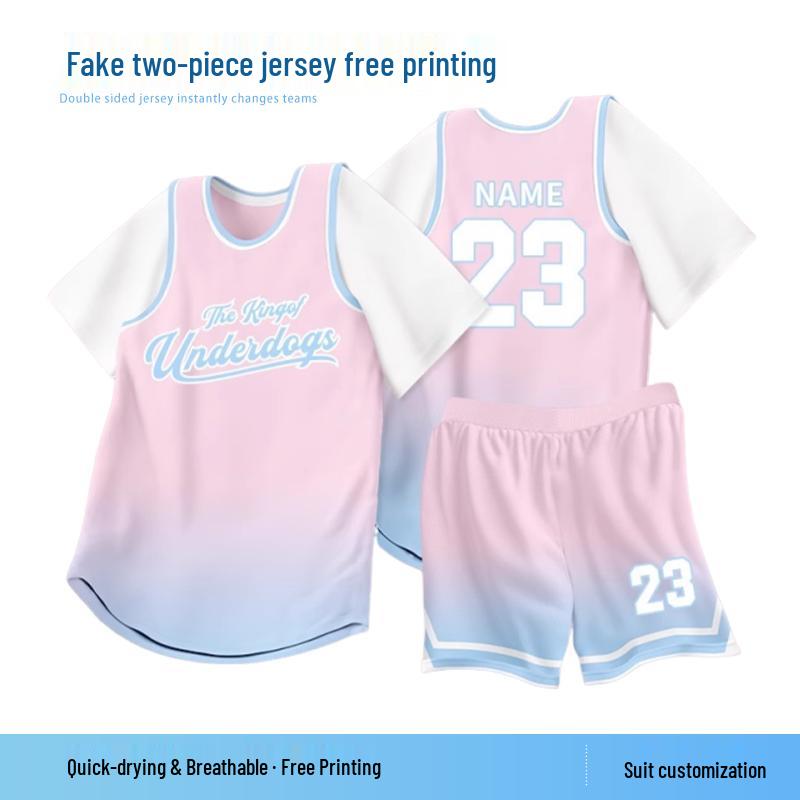 Unisex Faux Two-Piece Basketball Jersey Set 44