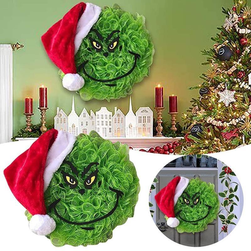 Grinch Green Plush Christmas Wreath Decorative Hanging Ornament For Festive Decor
