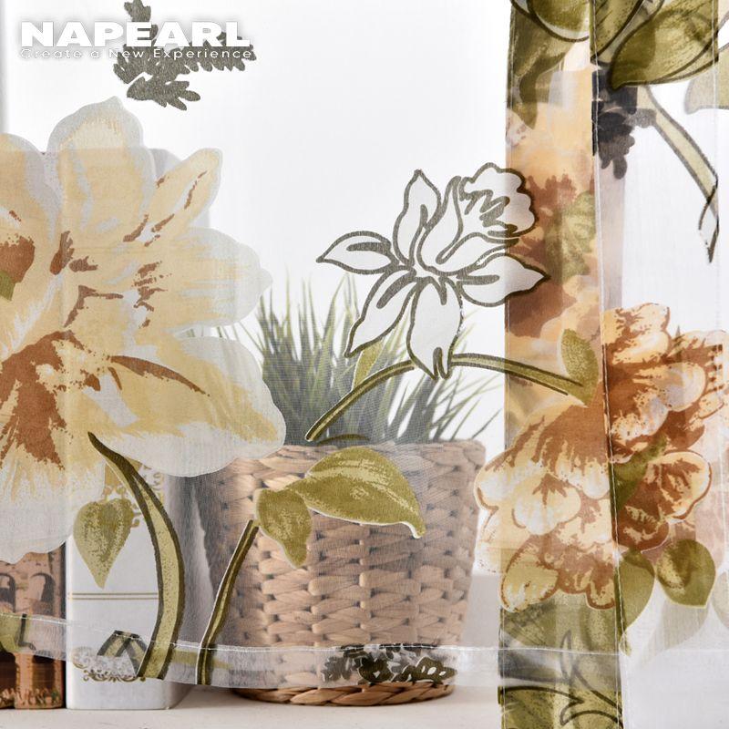 1PC NAPEARL Short Window Sheer Curtain Kitchen Fashion Decorative Curtains Floral Print Tulle For Home Decor