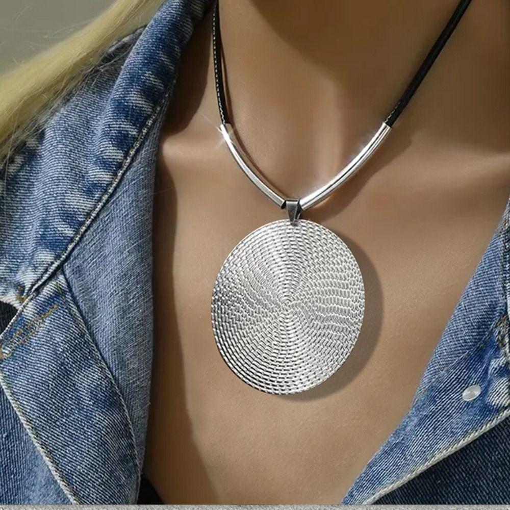 Rope Chain Vintage Pendant Necklace Large Round Necklace Jewelry  Holiday Party Gift