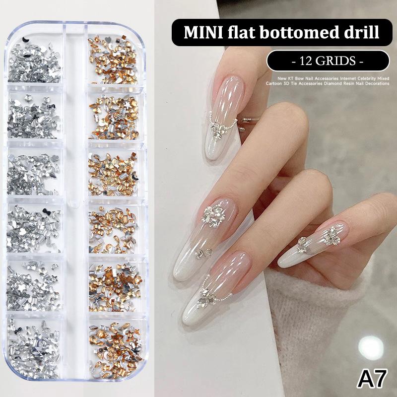 12 Grids/Box Nail Art Multi Shape Flat Back   Dazzling Diamonds Strass Manicure Tip 3D Decoration