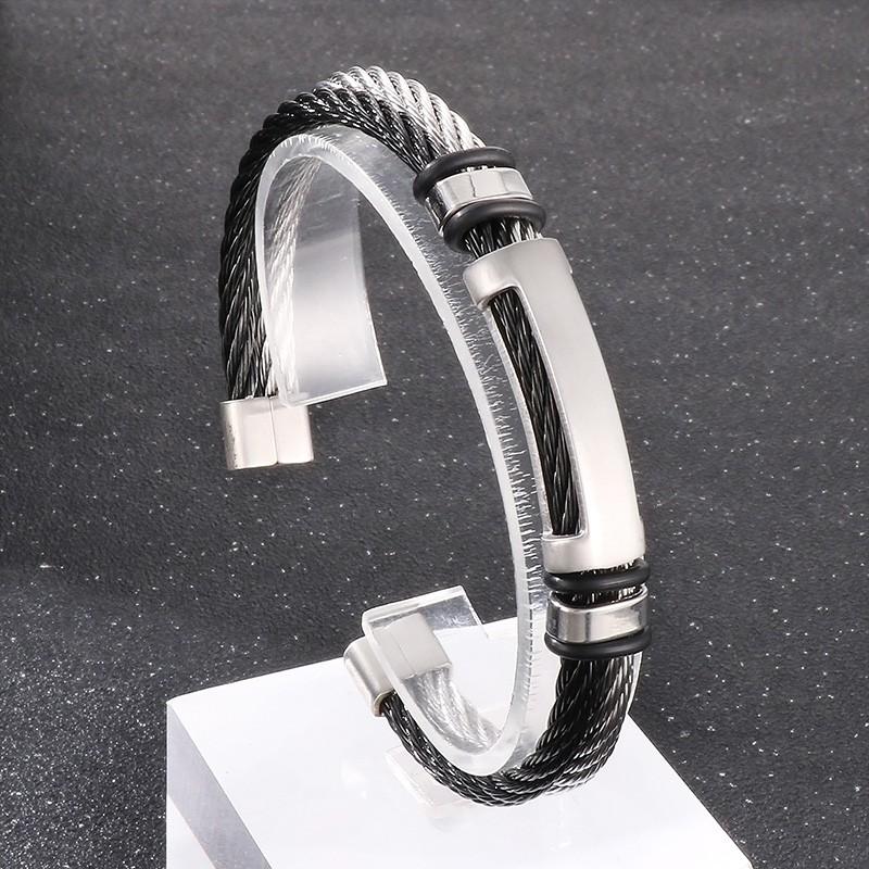 Hip Hop Double Layer Open Bangles For Men Brushed Stainless Steel Wire Mesh Chain Bracelet Male Charm Thick Party Jewelry Gift