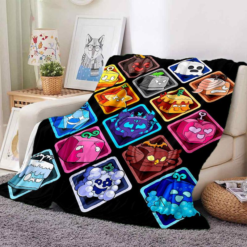 HD B-Blox Fruit 3D Cartoon Game Gift Blanket,Soft Throw Blanket for Home Bedroom Bed Sofa Travel Picnic Office Cover Kids