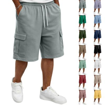 Men Drawstring Waist Casual Shorts with Cargo Pockets Relaxed Fit Elastic Waistband Soft Fabric Knee Length Design