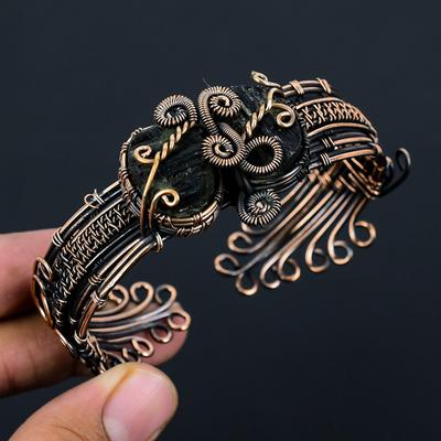 Černý turmalín z čisté mědi drátem zabalené ručně vyráběné šperky náramek náramek nastavitelný pro ni