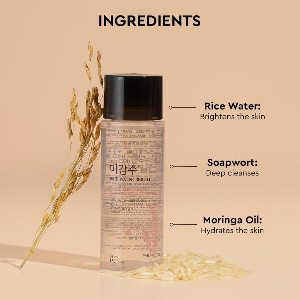 The Face Shop Aceite Limpiador Rice Water Bright Light con Agua de Arroz para Iluminar la Piel | Desmaquillante Coreano, Para Labios, Ojos y Rostro, Elimina