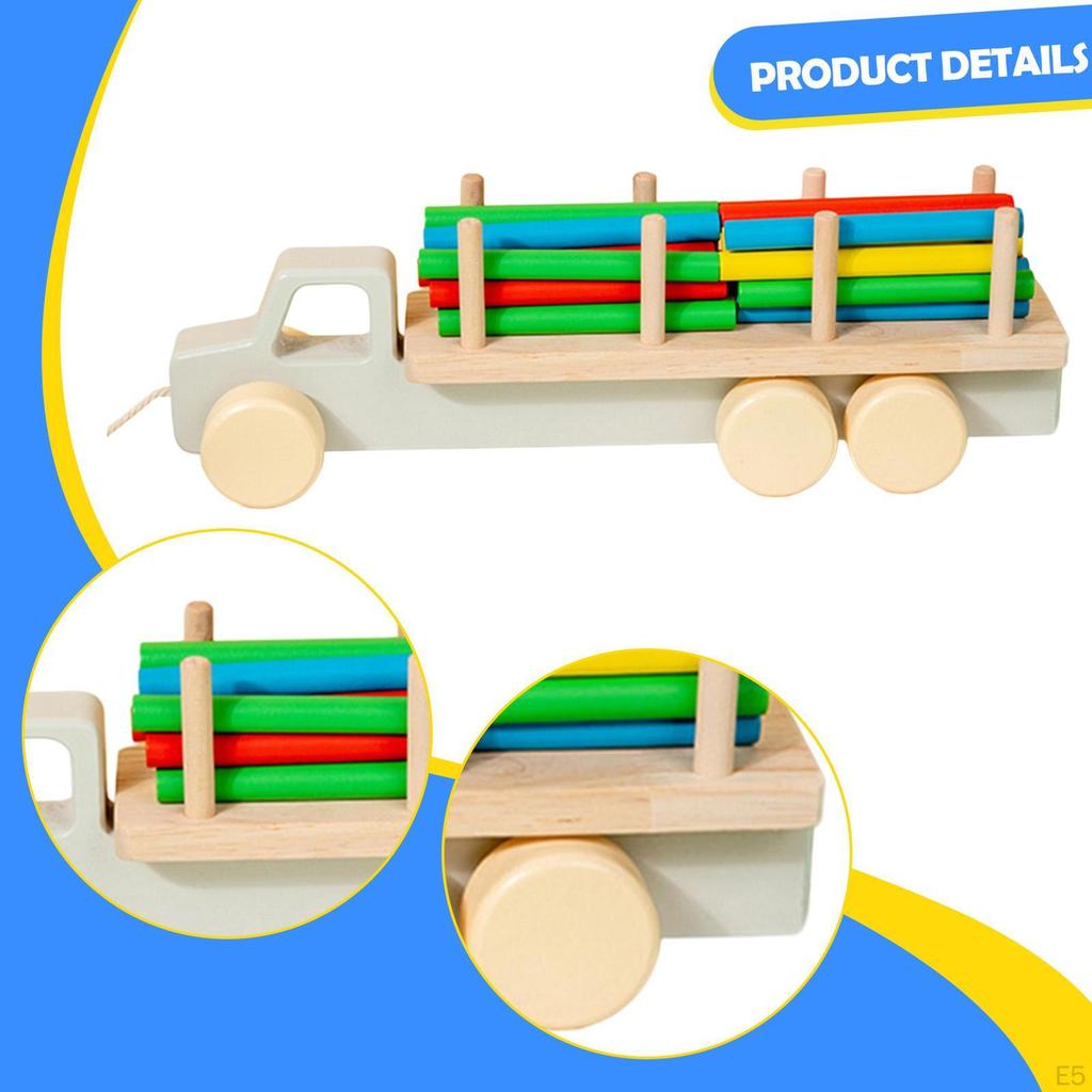 Wooden Building Blocks Vehicle Toy Preschool Shape Sorter Stacking Game Kids