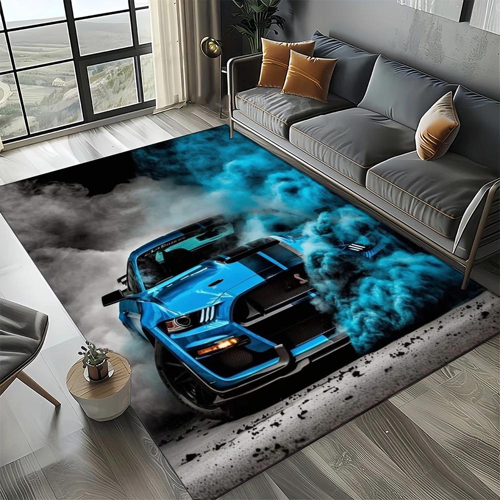 3D F-Ford Mustang Závodní Auto Motocykl Koberec Kobereček do Obývacího Pokoje Ložnice Domácí Dekorace Pohovky, Dětský Koberec Protiskluzová Podložka na Podlahu