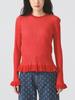 Ray Beams RIB Frill Hem Long Sleeve Knit Size Women's Sweater, Red/Free