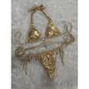 Women S Solid Crystal Diamond Strappy Split Triangle Bikini Swimsuit