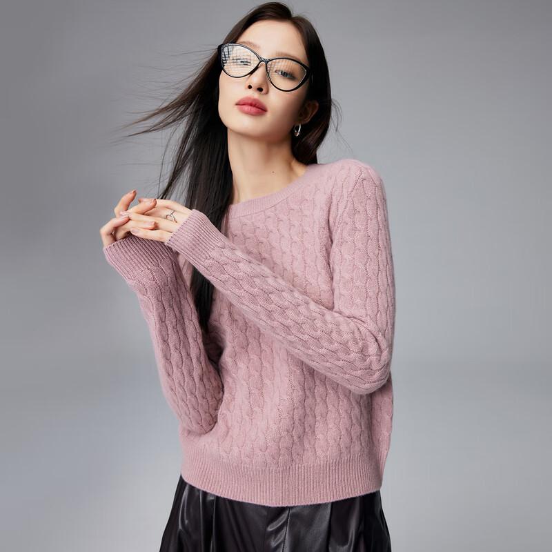 Paruo Women's 100% Cashmere Round Neck Cable Knit Sweater