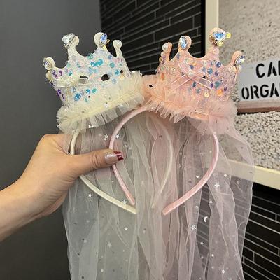 Princeznovská pohádková čelenka s kamínky a set závoje pro dívky - Trojrozměrný design