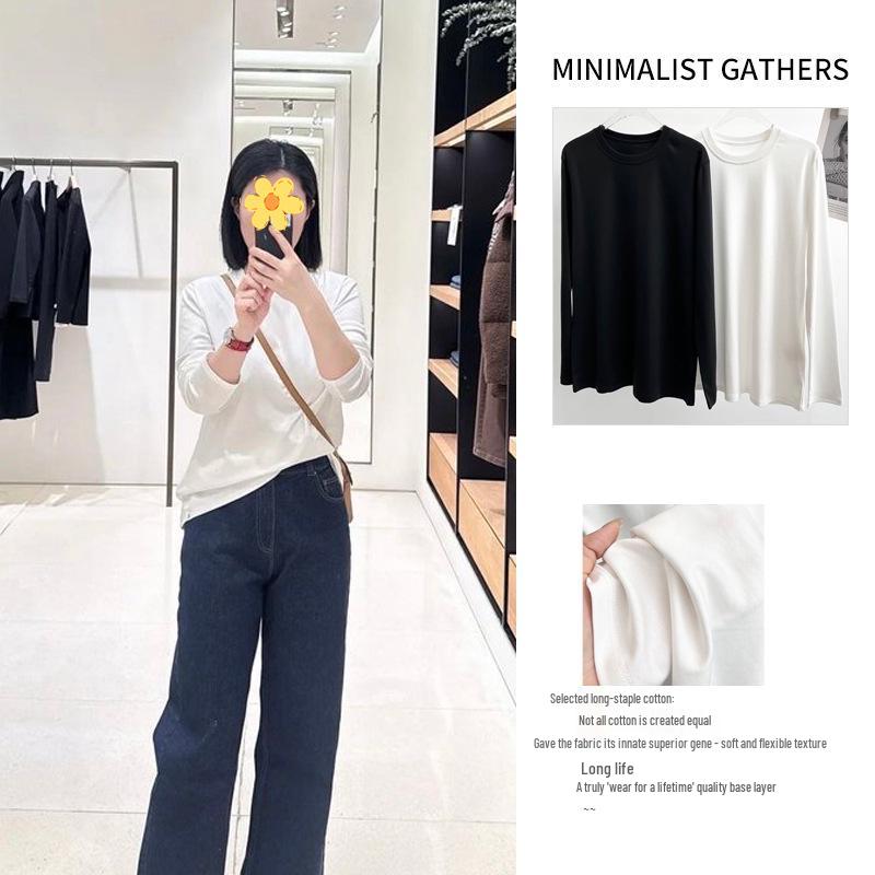 Spring 2026 Collection: 100% Long-Staple Cotton Knit Drop-Shoulder Round Neck Long Sleeve Base Layer Small белый