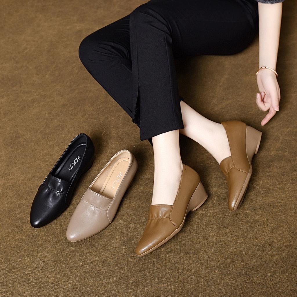 Pointed women's spring new shallow mouth ruffle edge low heel single shoes comfortable professional office work shoes
