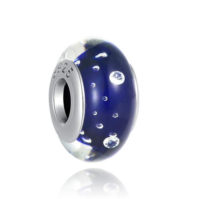 Nouveau Argent Sterling 925 Rose Violet Fleur Verre Murano Bricolage Perles Fines Convient Bracelet à Charms Original Bijoux Femmes