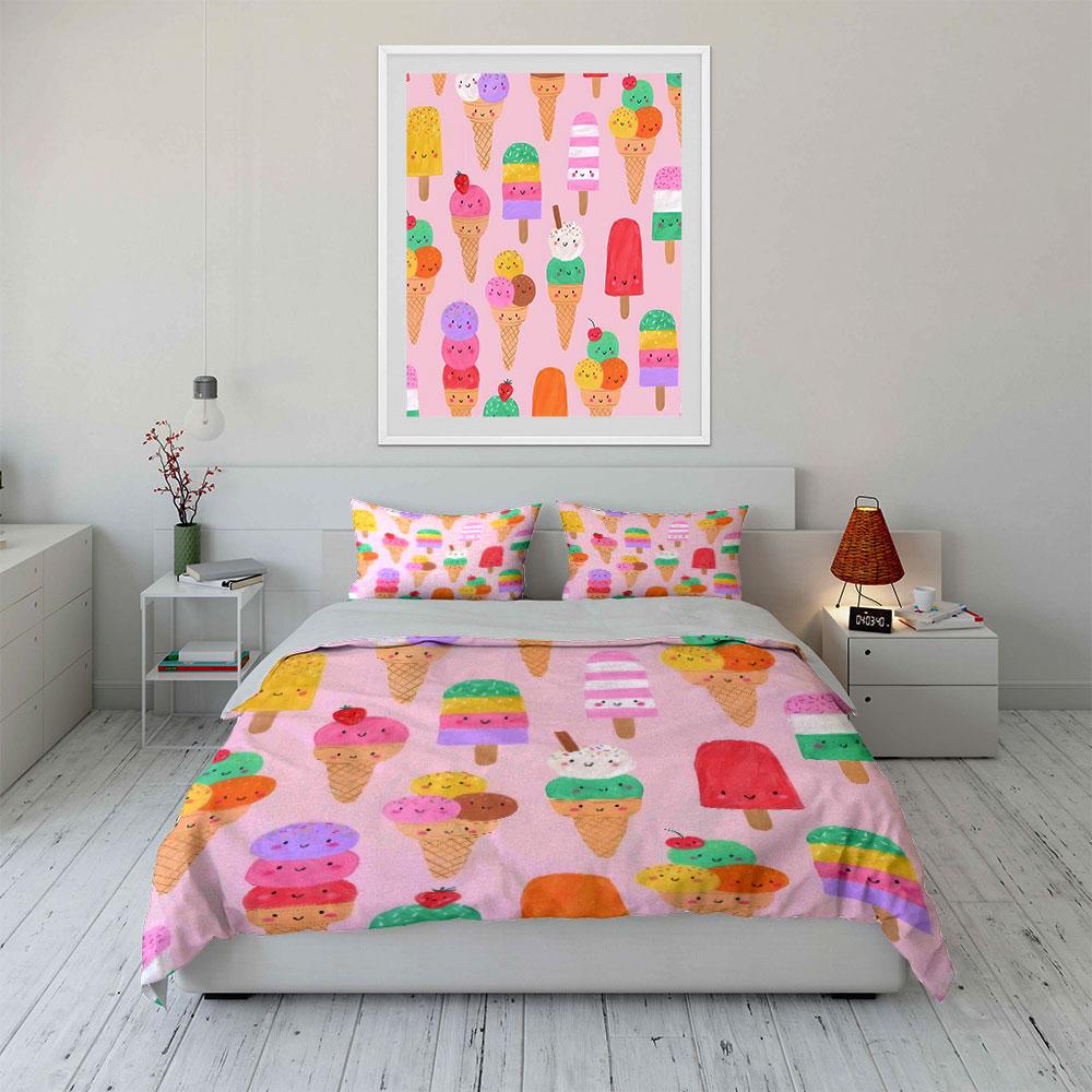 Colorful Ice Cream Prints Set Soft Comfortable Duvet Cover Bedding Set Included 1*Duvet Cover & 2*Pillowcases, Gift