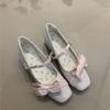 Gentle fairy style Mary Jane shoes spring French cherry pink pearl bow square head shallow mouth high heels