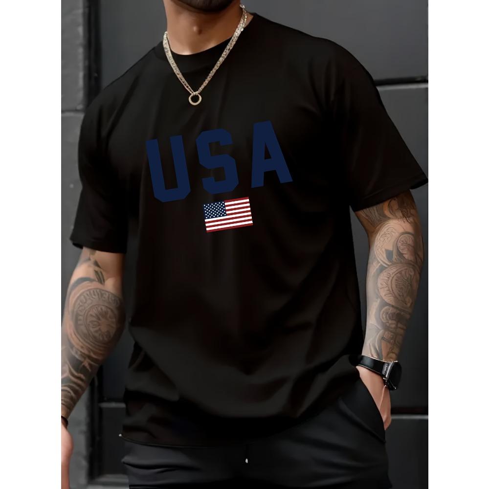 

Men s Casual T-Shirt American Flag Print Crew Neck Short Sleeves Machine Washable Breathable and comfortable fit 3XL