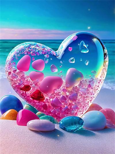 Diamond Painting Embroidery Kit Heart Stone Seaside Home Decor Mosaic Cross Stitch Love Beach Scenery Crystal Picture