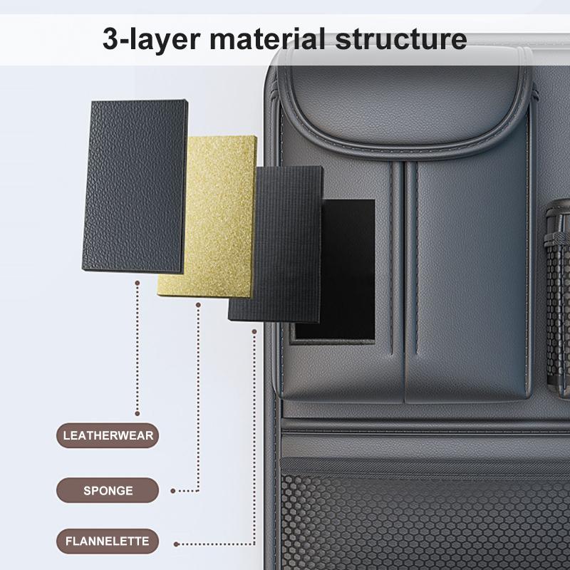 Seametal Car Seat Back Organizer Rear Row Storage Bag With Elastic Band Nappa Leather Multi Pocket Anti Kick Pad Seat Protector