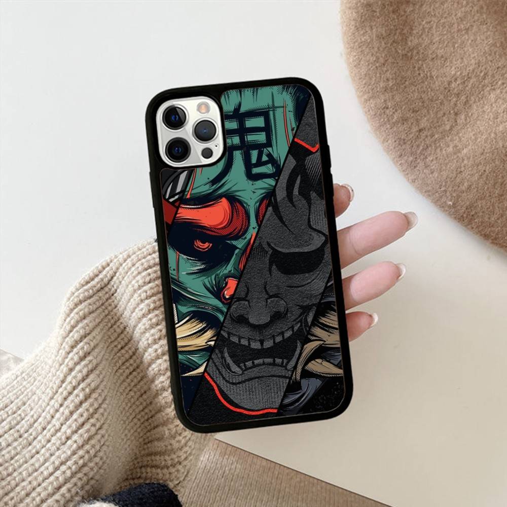 

Japan Ghost Face Samurai PC+TPU Phone Case For IPhone 17 16 15 14 13 12 11 Pro Max Plus Kawaii Cartoon Cover iPhone 13 pro