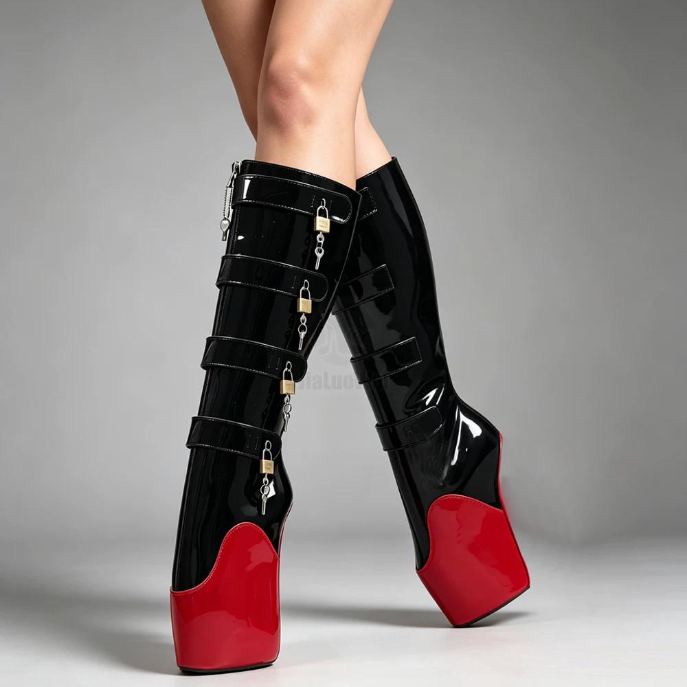 Stivaletti da balletto con tacco alto 18 cm con zeppa 8 tasti Stivaletti da balletto al ginocchio con chiusura stile senza tacco